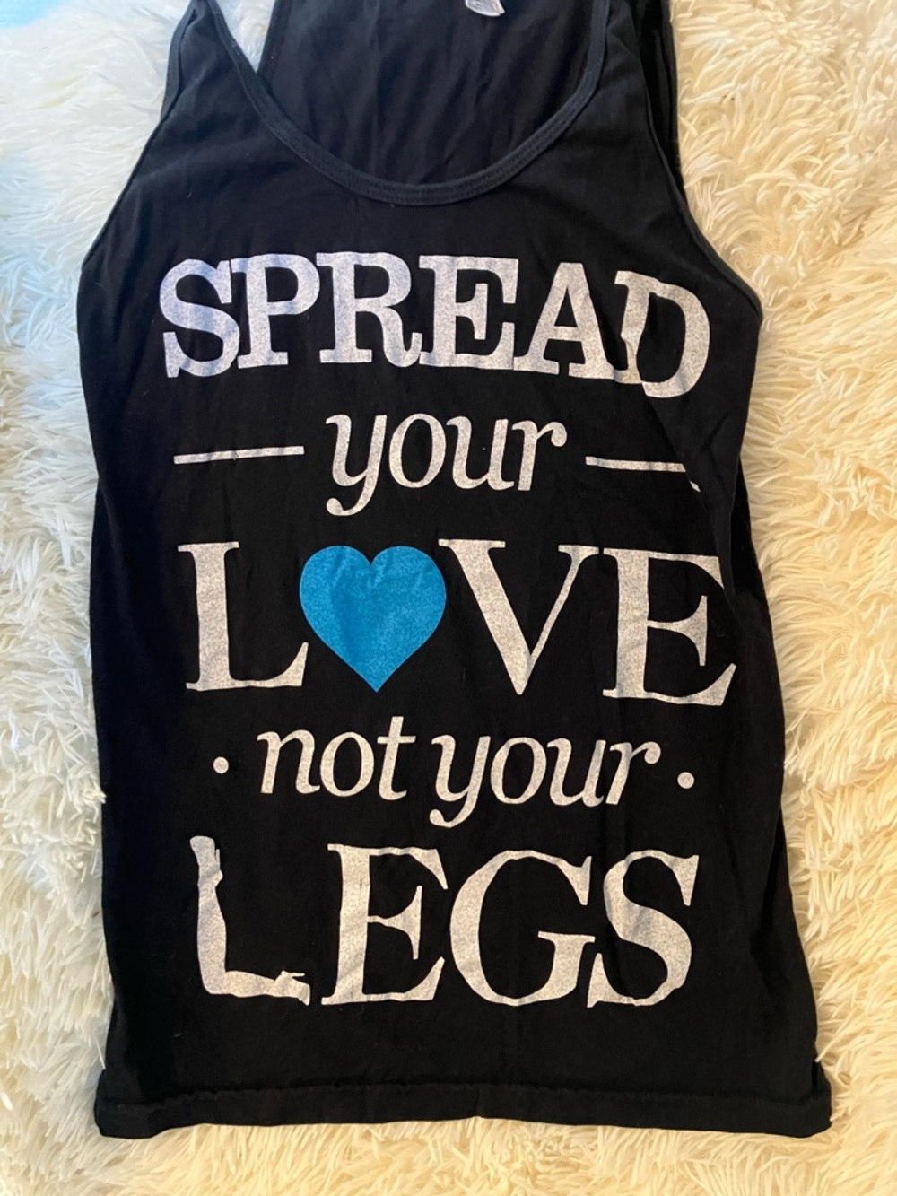 American Apparel Black Tank with Blue Heart 'Spread Your Love' Graphic